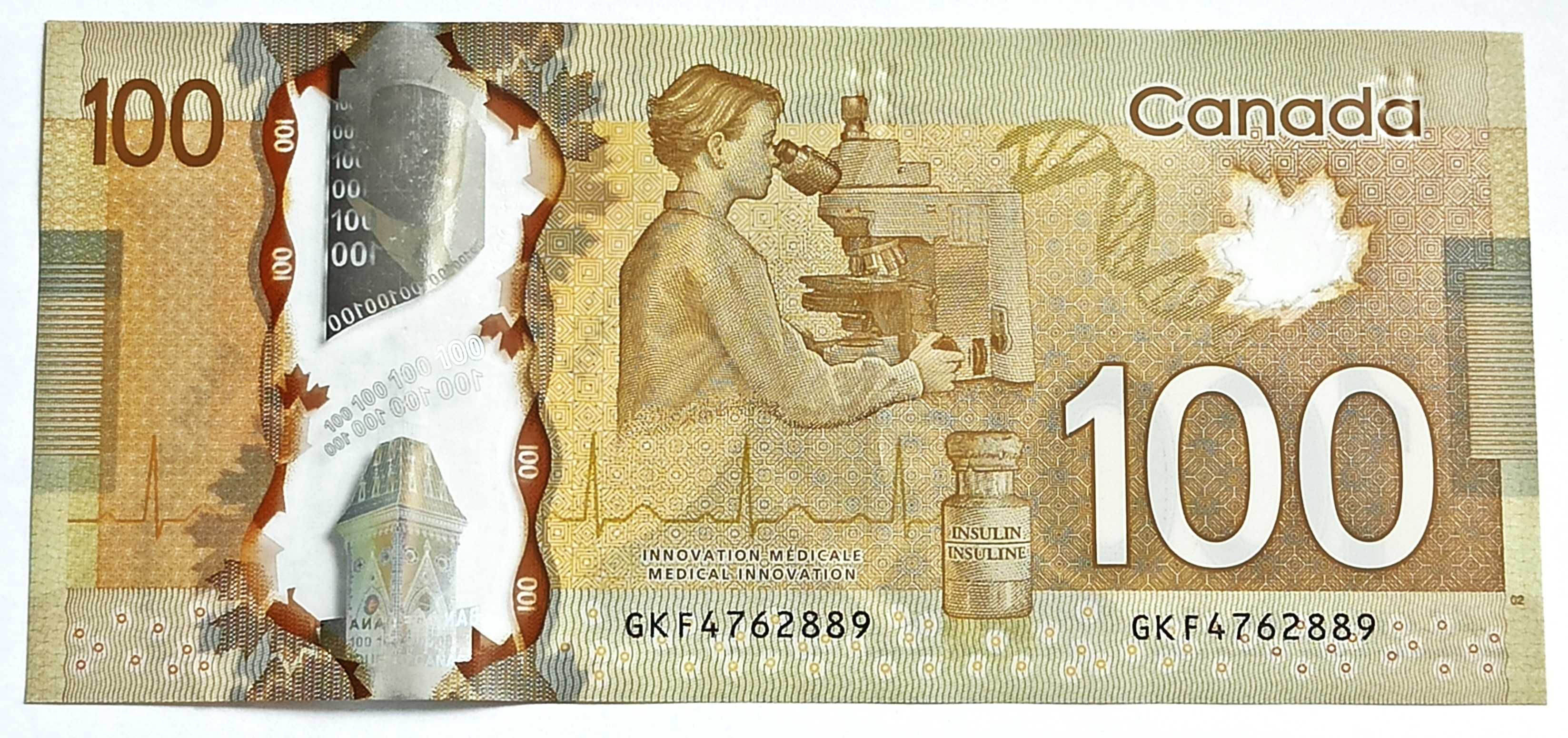 100 $ 2011 r. Kanada, banknot polimerowy