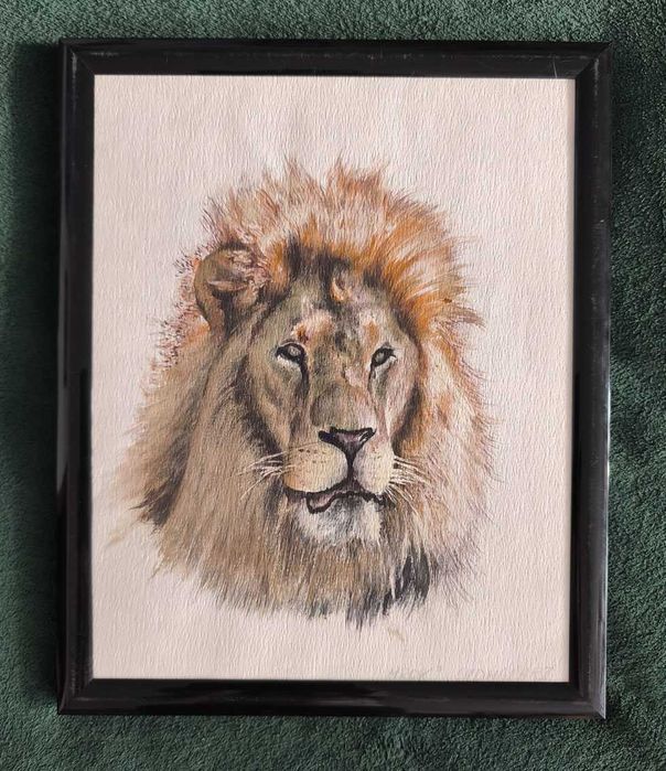 LEW / akwarela na papierze w antyramie - ręcznie wykonany obraz