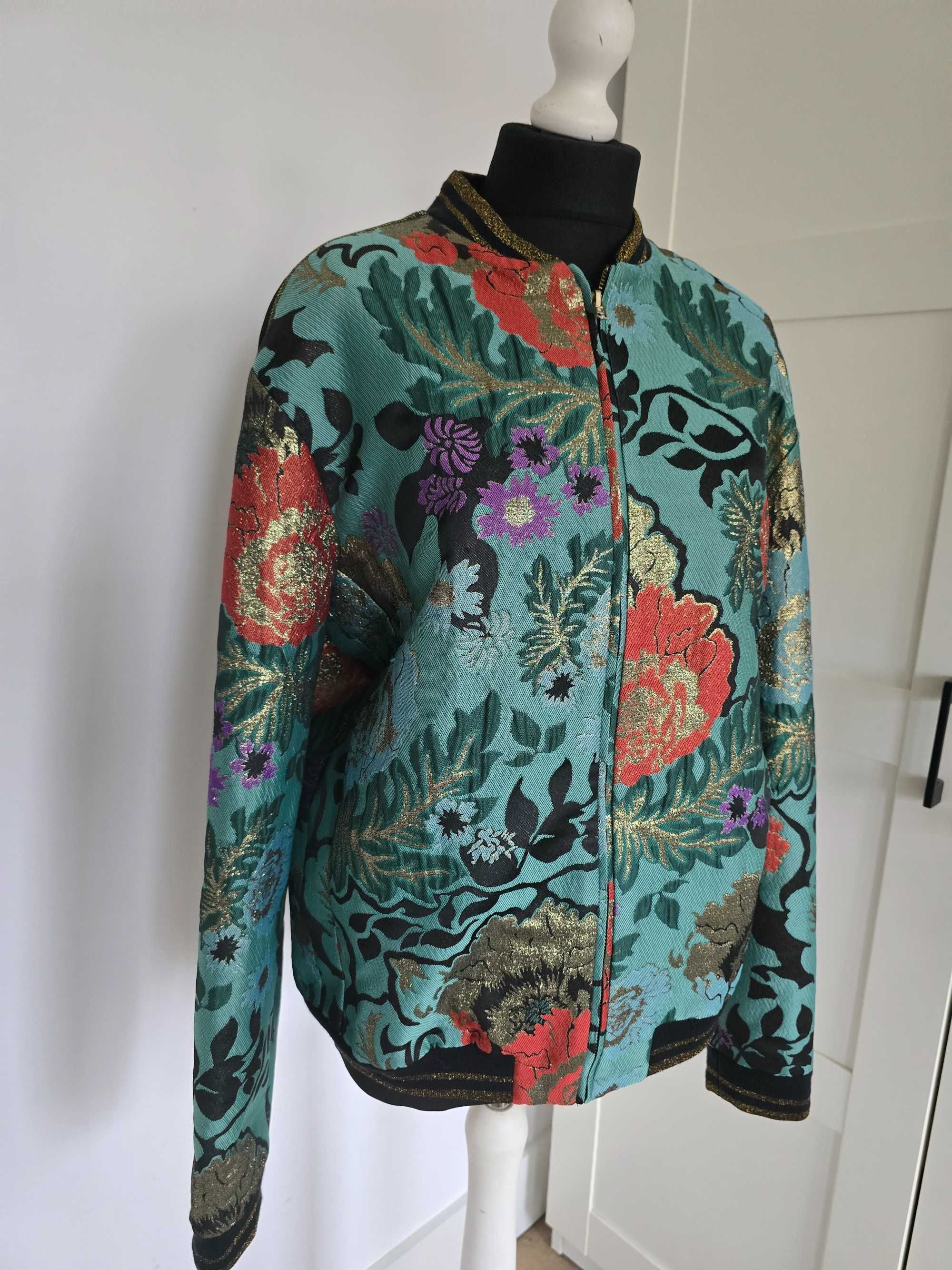 Kurtka bomber oversize kwiaty zlote elementy