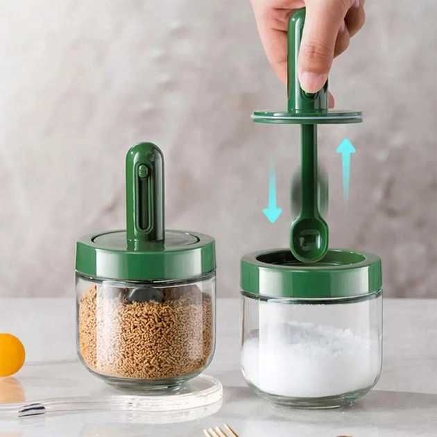 Стеклянная баночка спецовница с порционной ложкой Mini Mixer