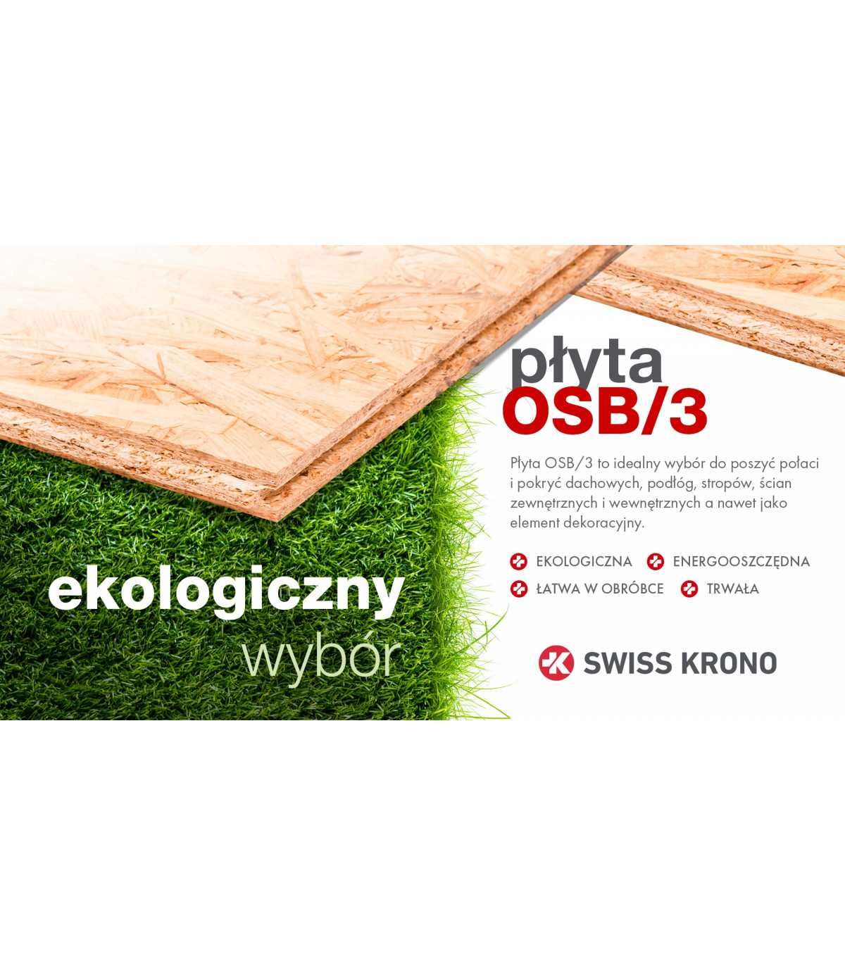 Płyta OSB 3 Swiss Krono gr 18mm, frezowana pióro-wpust wymiar 625x2500