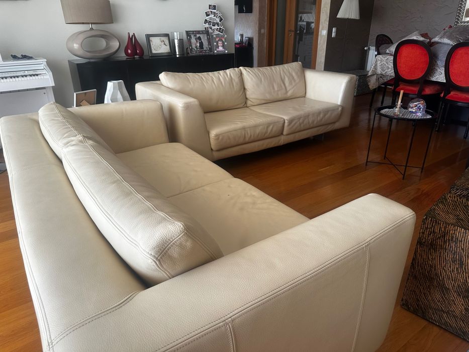 Sofás de pele verdadeira modernos (2 sofás) cor bege
