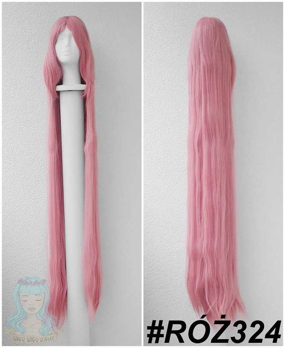 Długa 150cm peruka prosta różowa z grzywką cosplay wig różowy długi