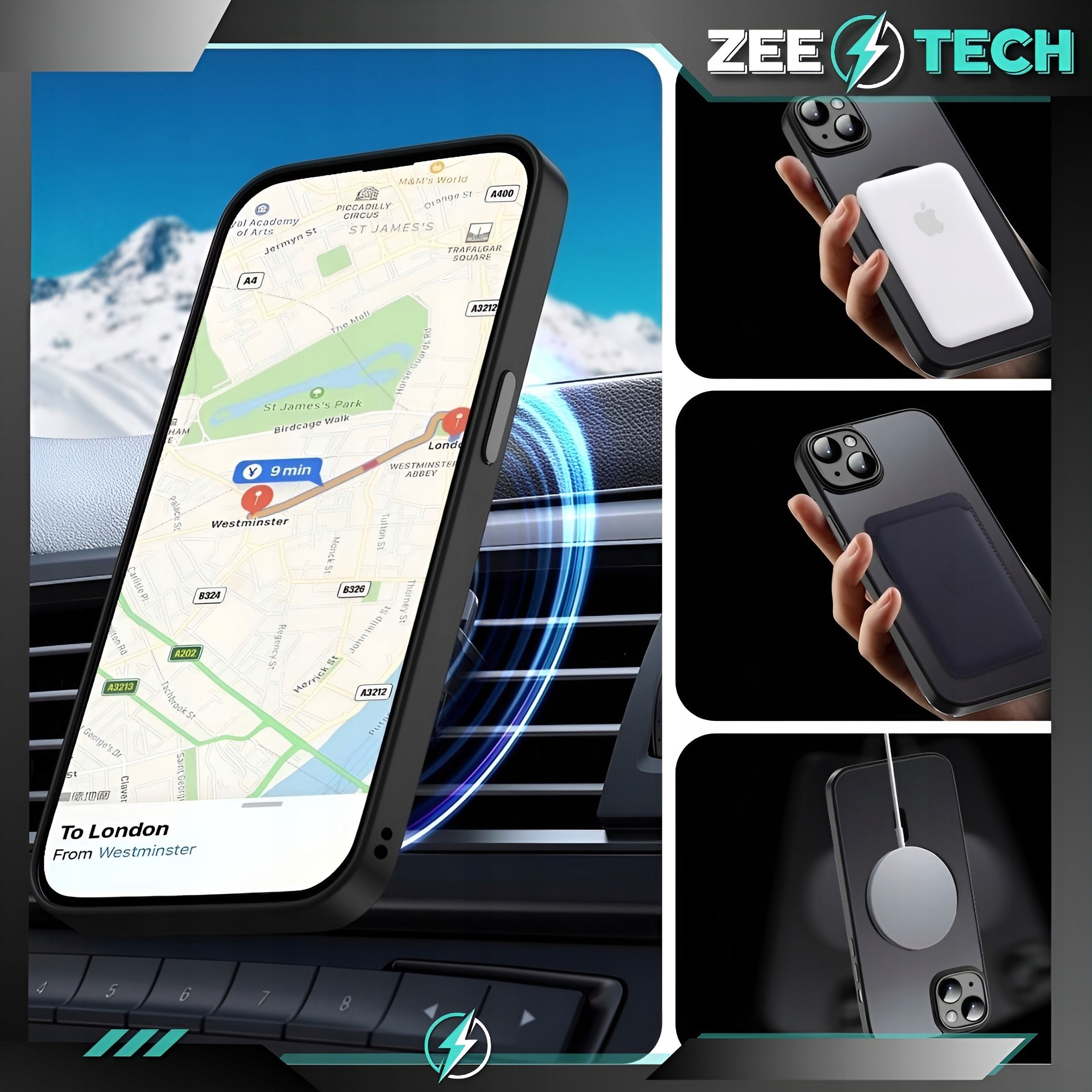 Etui Do Iphone 15 Magsafe Czarne Case Pancerne Osłona Aparatu + Szkło