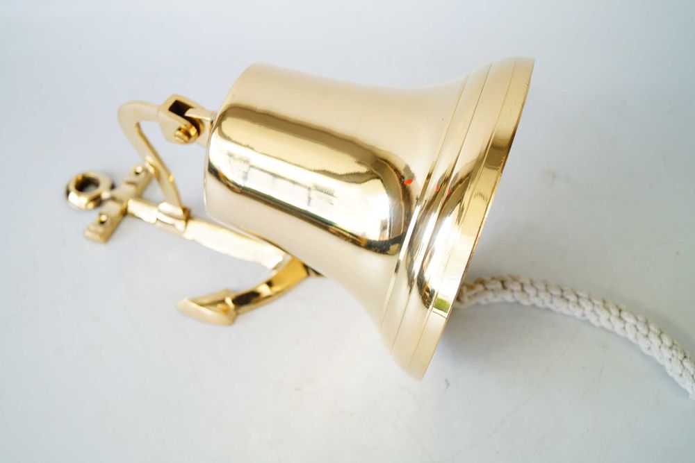 Duży mosiężny dzwon kotwica marynistyka prezent mosiądz