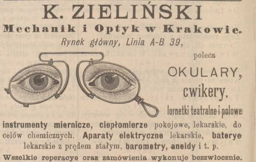 Binokle przedwojenne K. Zieliński Optyk Mechanik Kraków