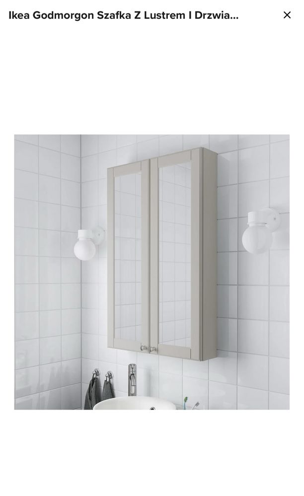 Goodmorgon jasnoszara ikea szafka z lustrem łazienkowa nowa