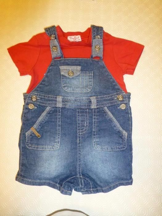 Conjunto Mayoral - Polo vermelho + Jardineira (2-4M)