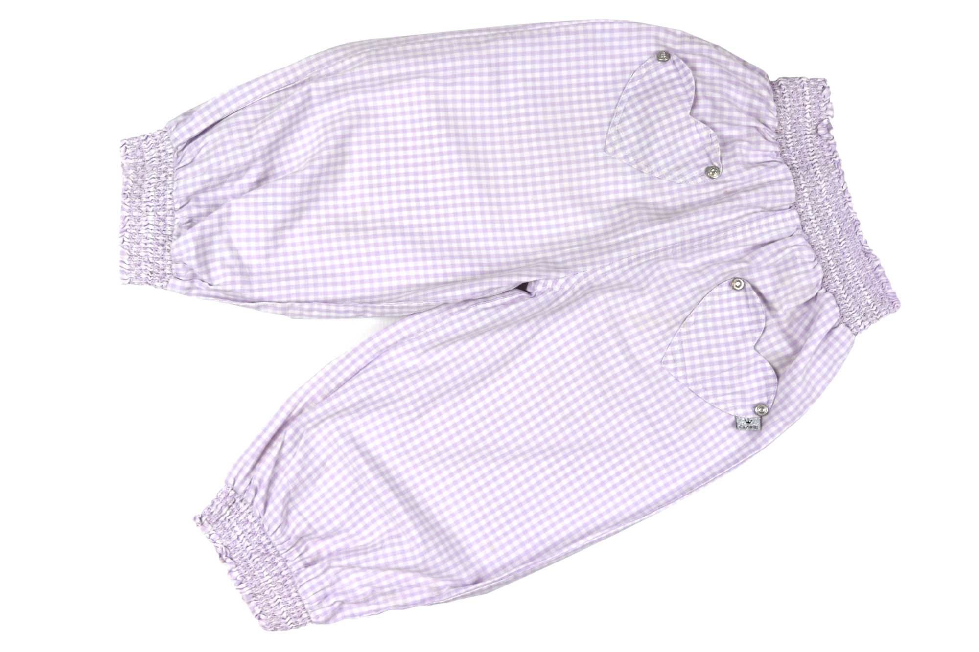 Claire lekkie bufiaste spodnie fioletowa krata 116