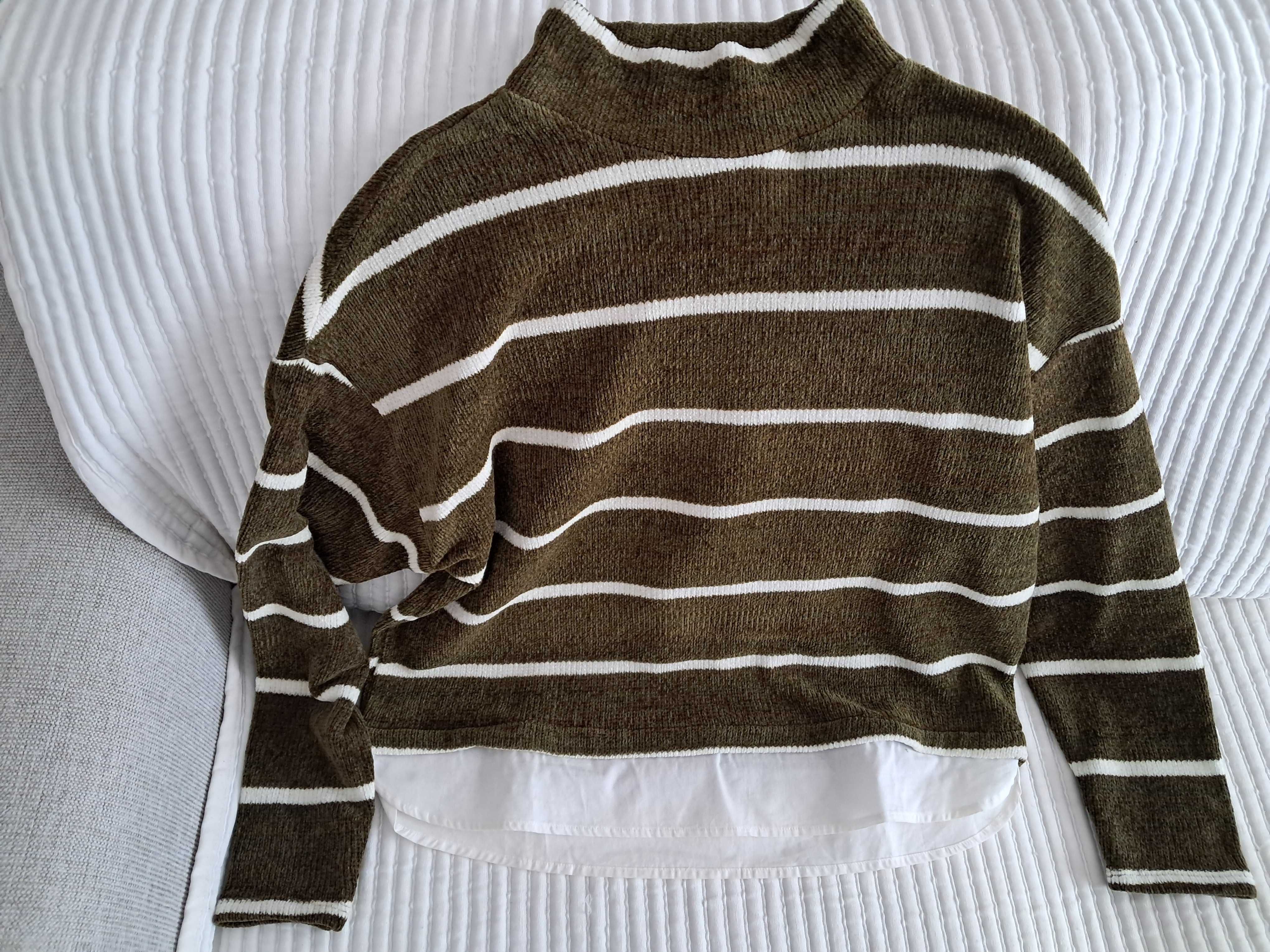 Camisola de malha verde/riscas brancas tam. S Springfield