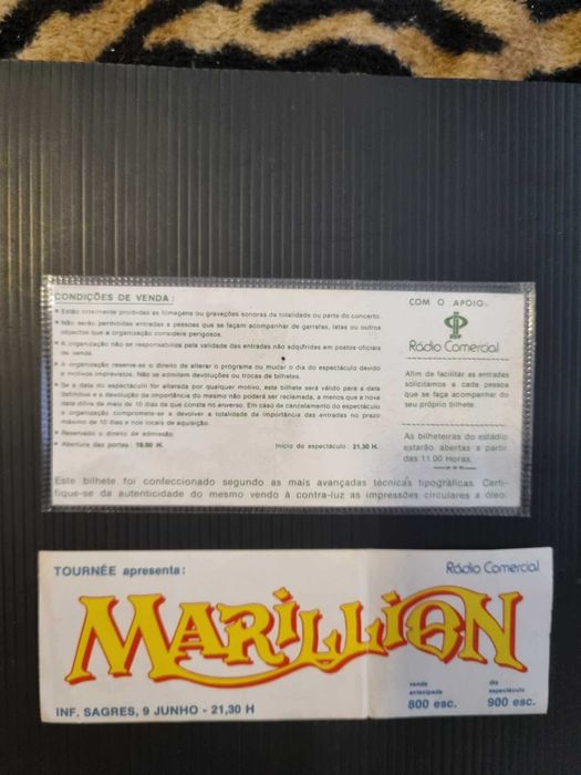 Bilhetes icónicos dos concertos de Rod Stewart e Marillian (raro)