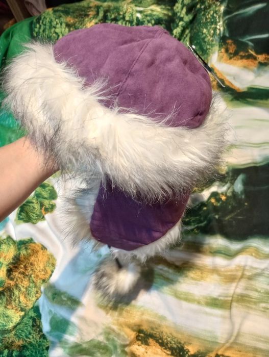 Czapka zimowa pilotka narty góry sanki zamsz futerko ocieplana