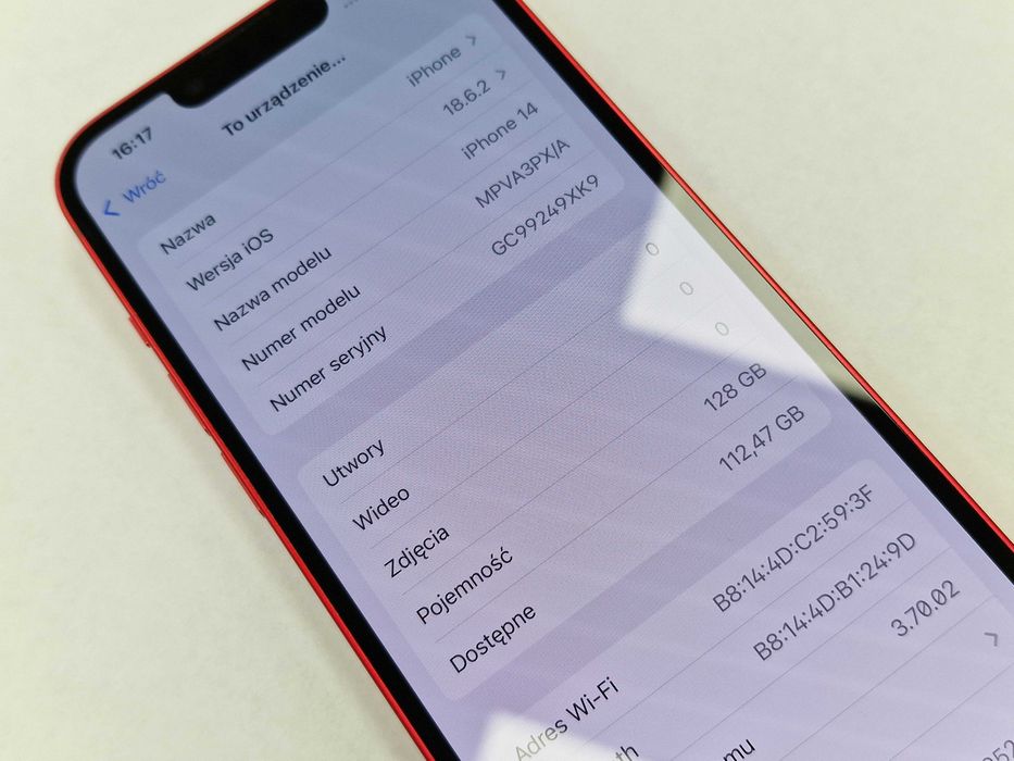 Iphone 14 128GB/ Red/ Czerwony/ Bat 81%/ Grade A + ładowarka