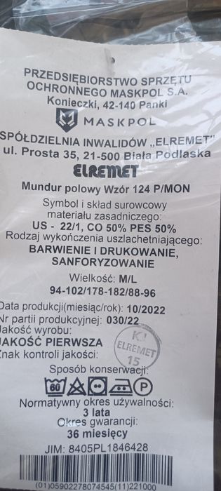 Mundur polowy wzór 124P rozmiar M/L