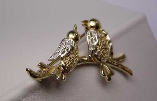 Filigranowa broszka ptaki na gałęzi srebro złocone Willi Nonnenmann