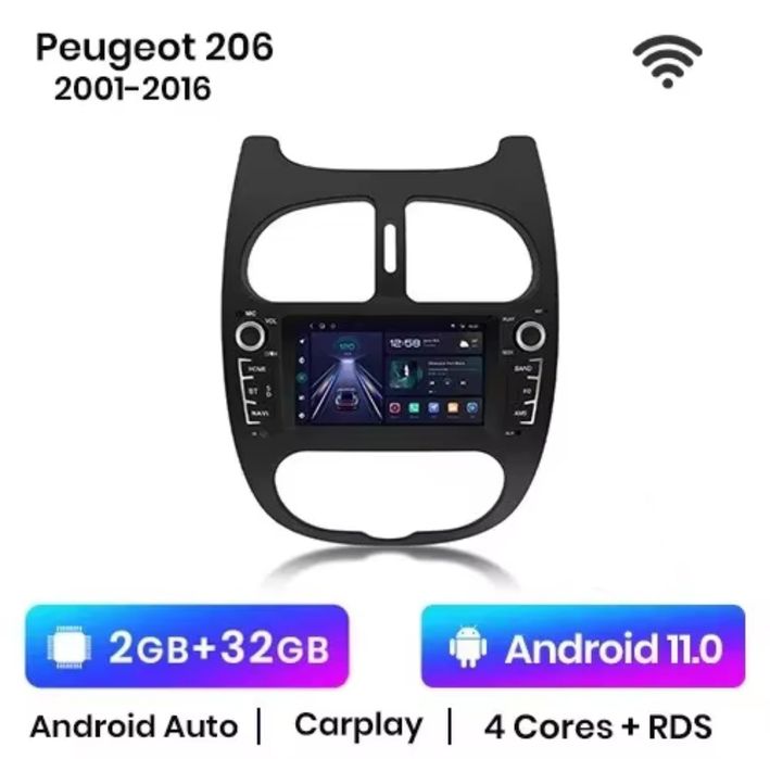Rádio android 7" Peugeot 206 Carplay GPS wifi Bluetooth 2/32GB Novo