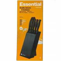 Nowe noże essential 5 plus blok w czarnym kolorze z drewna bukowego