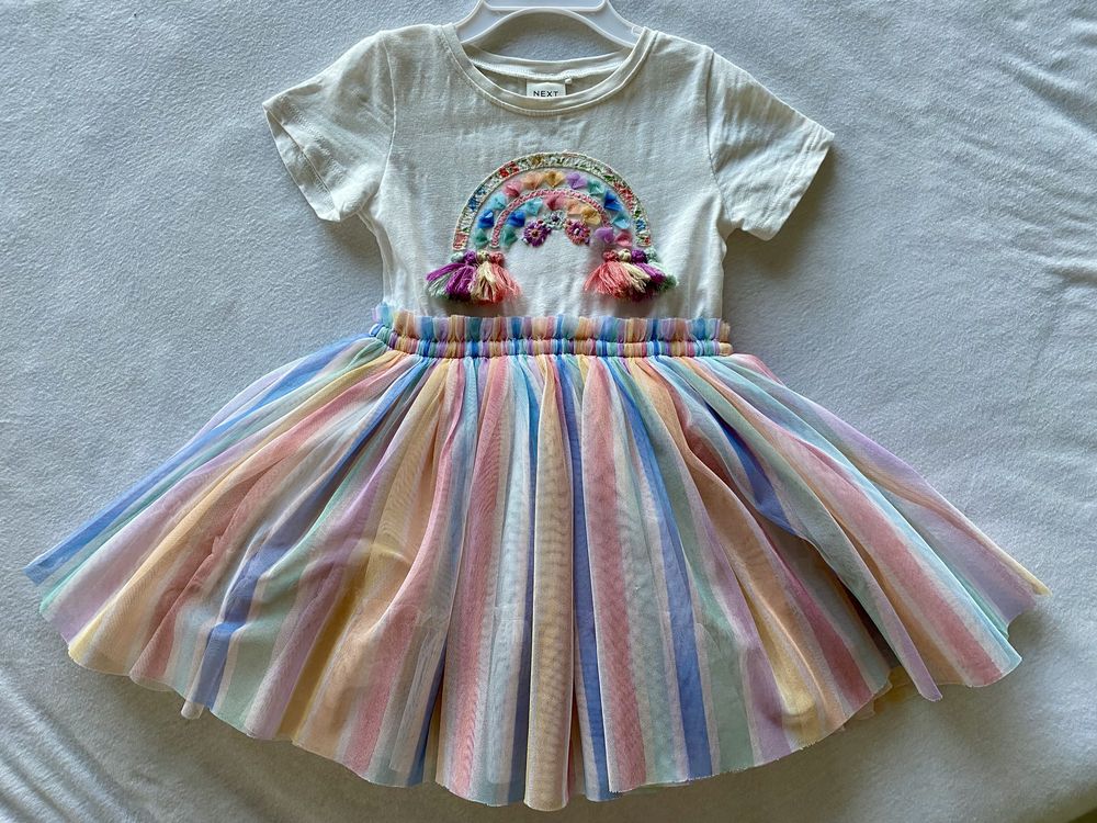NEXT sukienka koktajlowa tiul tęcza rainbow dziewczynka r. 80