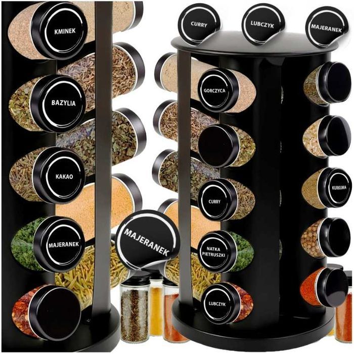 STOJAK NA PRZYPRAWY Pojemniki 20 szt Słoiczki Słoiki + NAKLEJKI