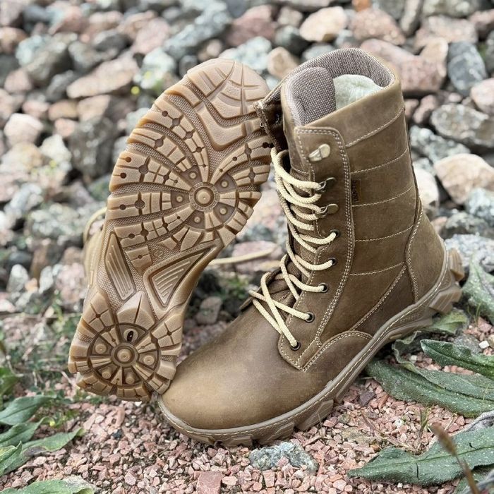 Берці зимові чоловічі шкіряні на хутрі EVO Spartan 36-46р Койот Чорні