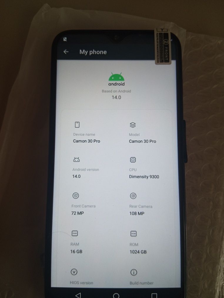 НОВИЙ Телефон Camon 30 pro android 14