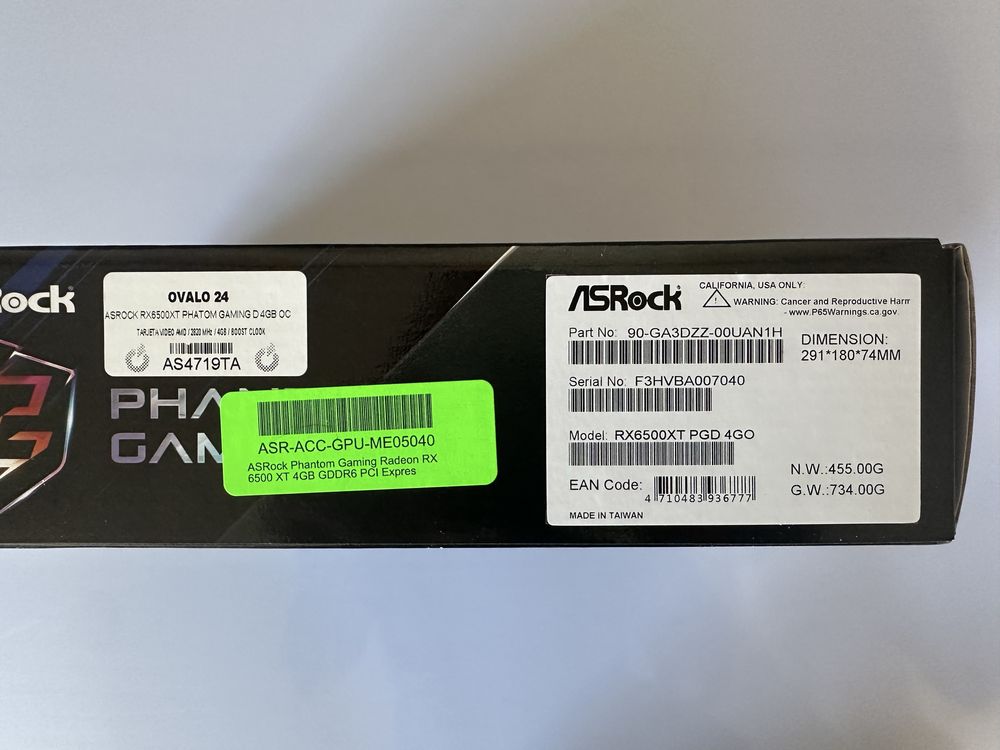 ASRock Phantom Gaming Radeon RX 6500 XT 4GB GDDR6 PCI Expres