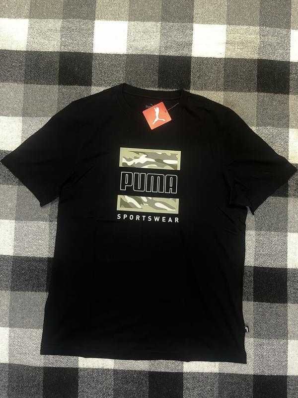 Чорна чоловіча футболка puma black camo box нова оригінал з сша