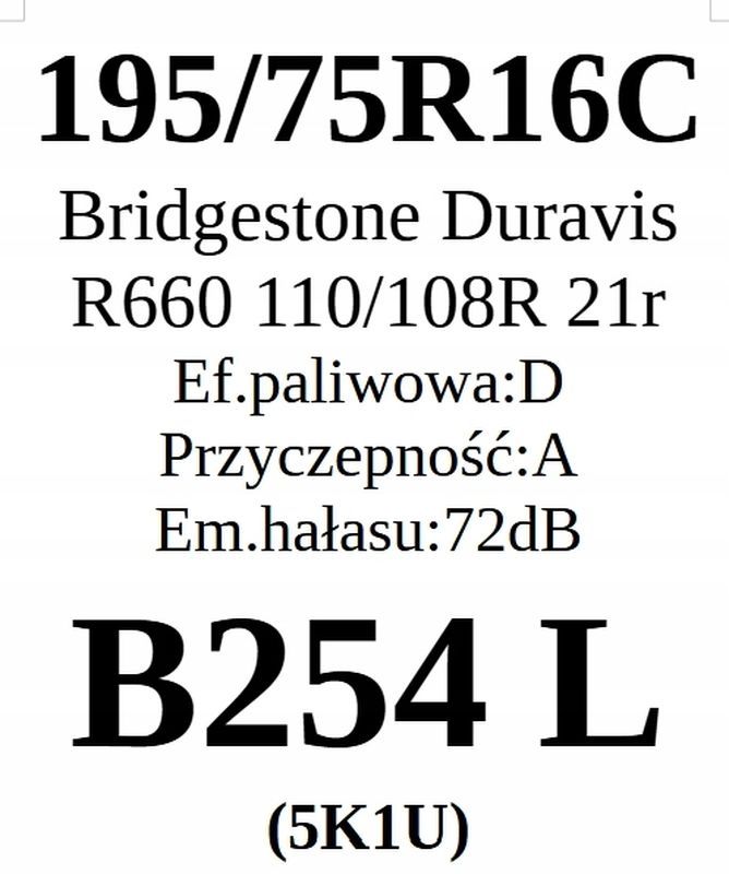 4x 195/75r16c Bridgestone Duravis R660, 110/108r D/A/72dB