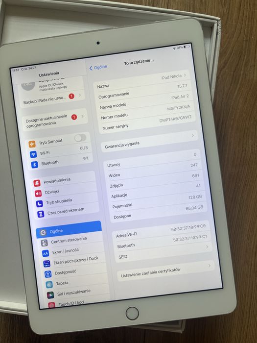 ipad air 2 + pudełko
