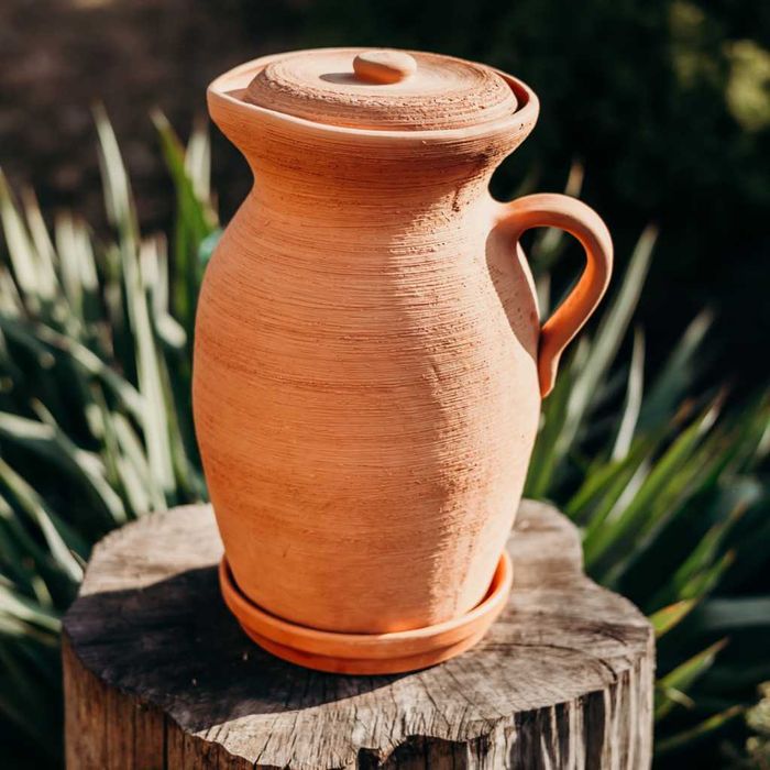 Dzbanek gliniany filtrujący 4 l. Naturalny. Atest+podstawka + pokrywka