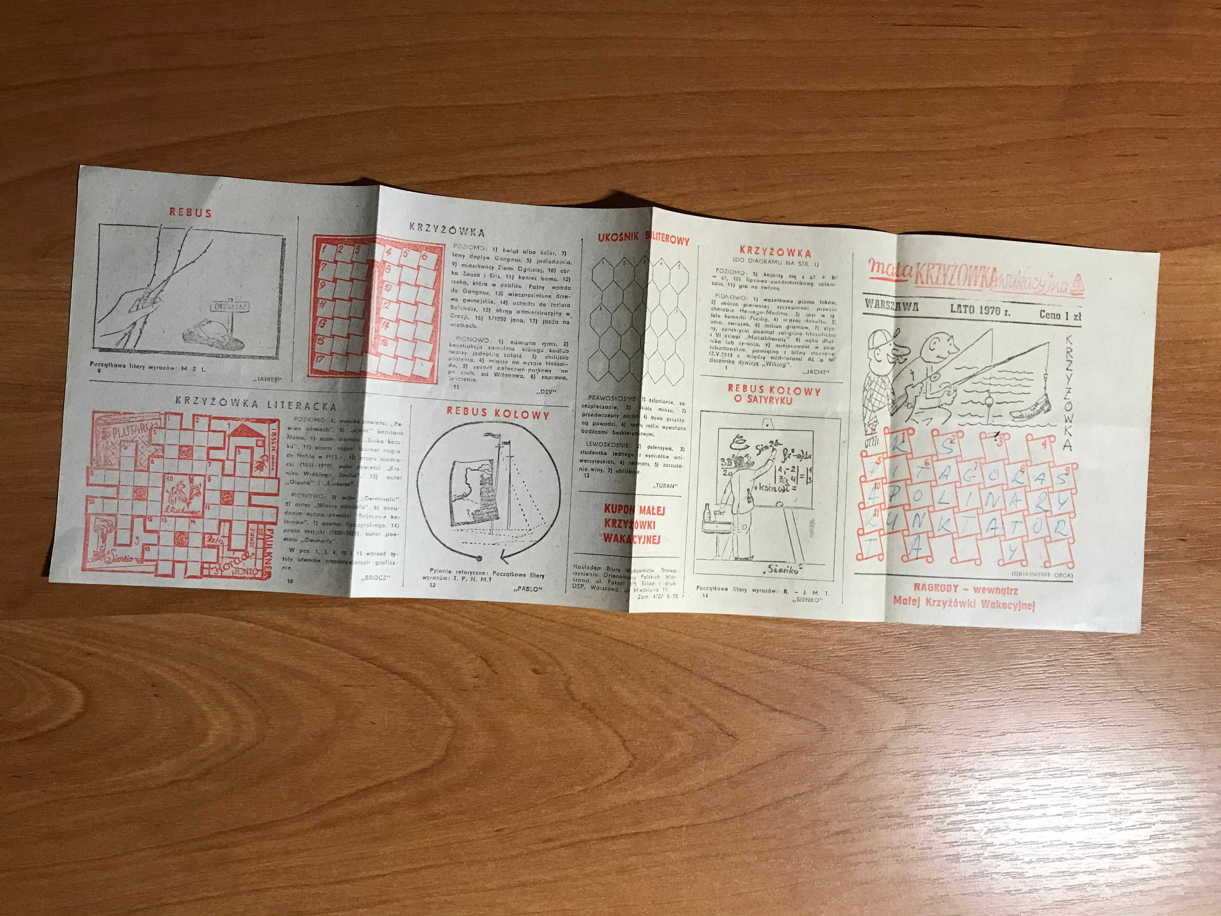 Mała krzyżówka wakacyjna lato  1970 pamiątki PRL Vintage
