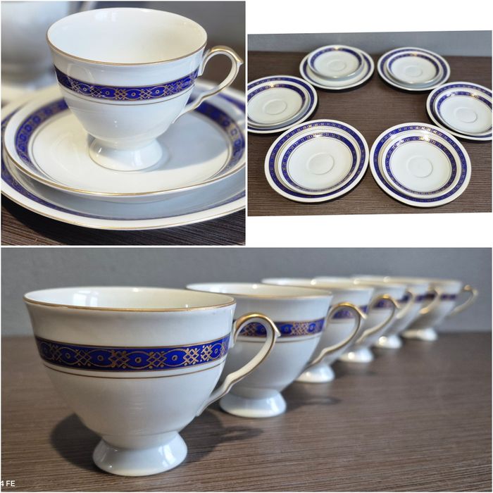 Piękna Polska porcelana WAWEL Serwis kawowy na 6 osób kobalt