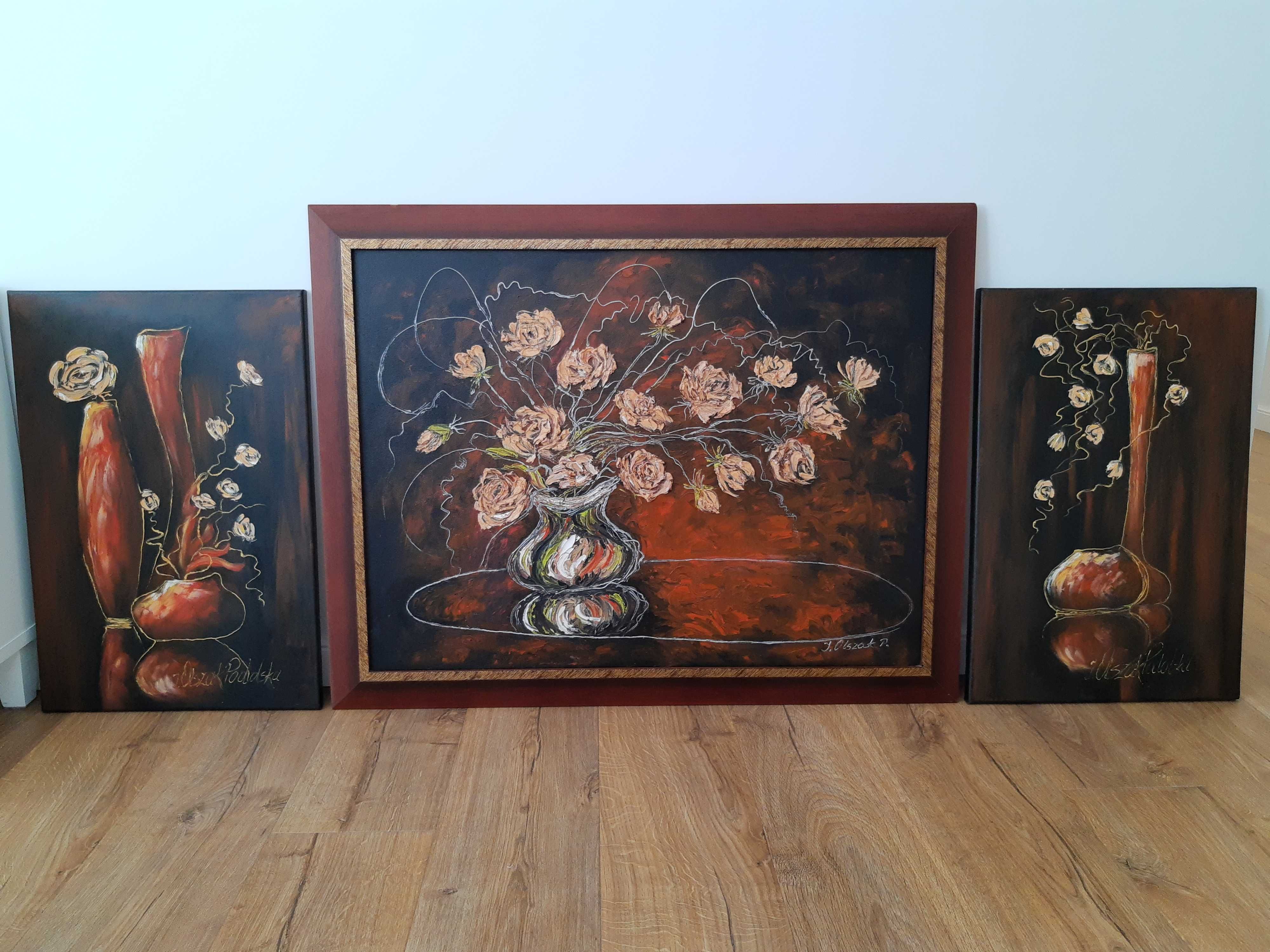 Obraz malowany 90x70 i 60x40 na płótnie, kwiaty