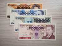 Banknoty PRL zestaw  4 szt. 20000/100000/500000/1.000000 zł