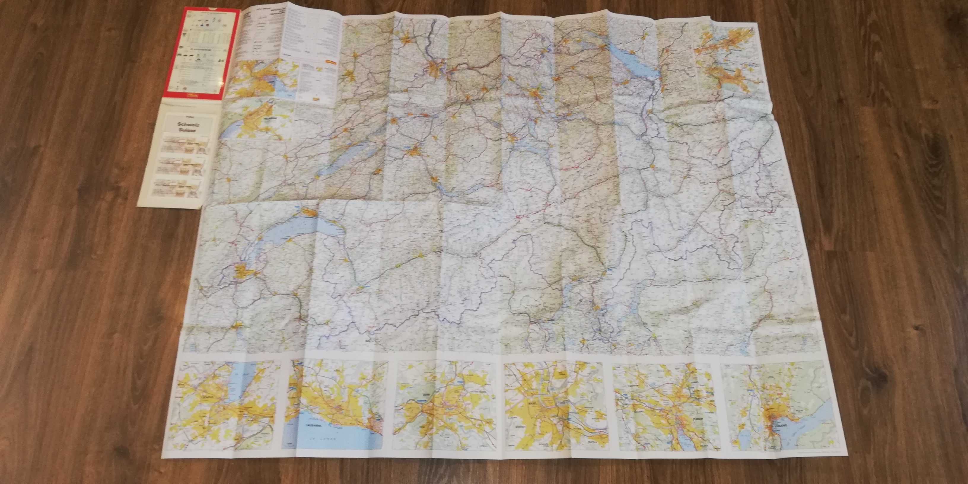 mapa samochodowa papierowa z tabelą odległości Włochy lub Szwajcaria