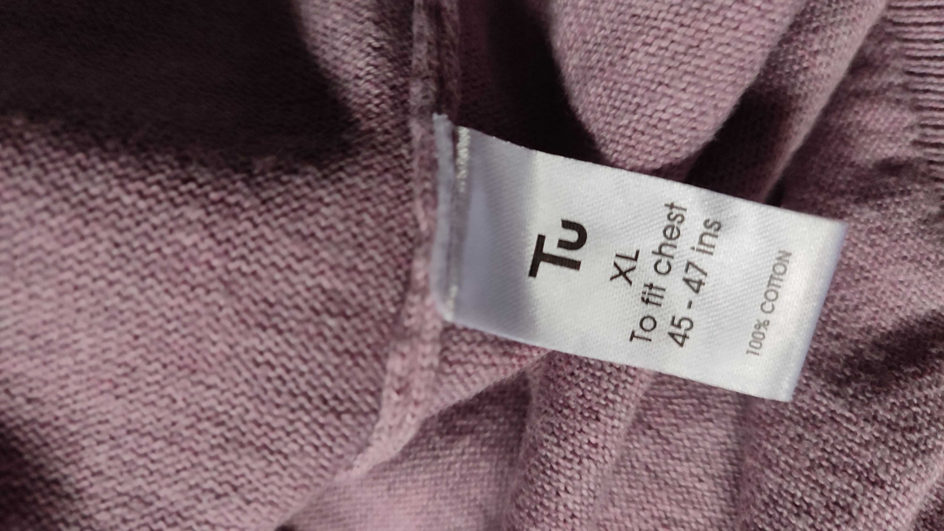 Bawełniany liliowy sweter dekolt V z długim rękawem XL 100% bawełna