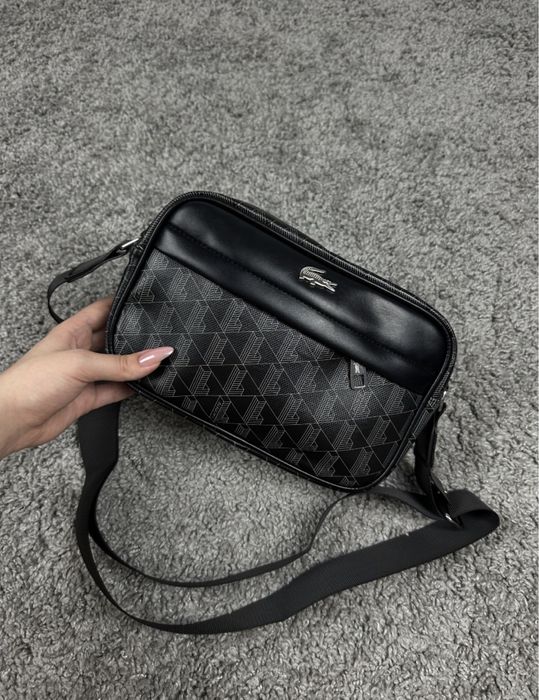 Сумка Lacoste чорна монограм/ месенджер лакосте/ бананка лакост