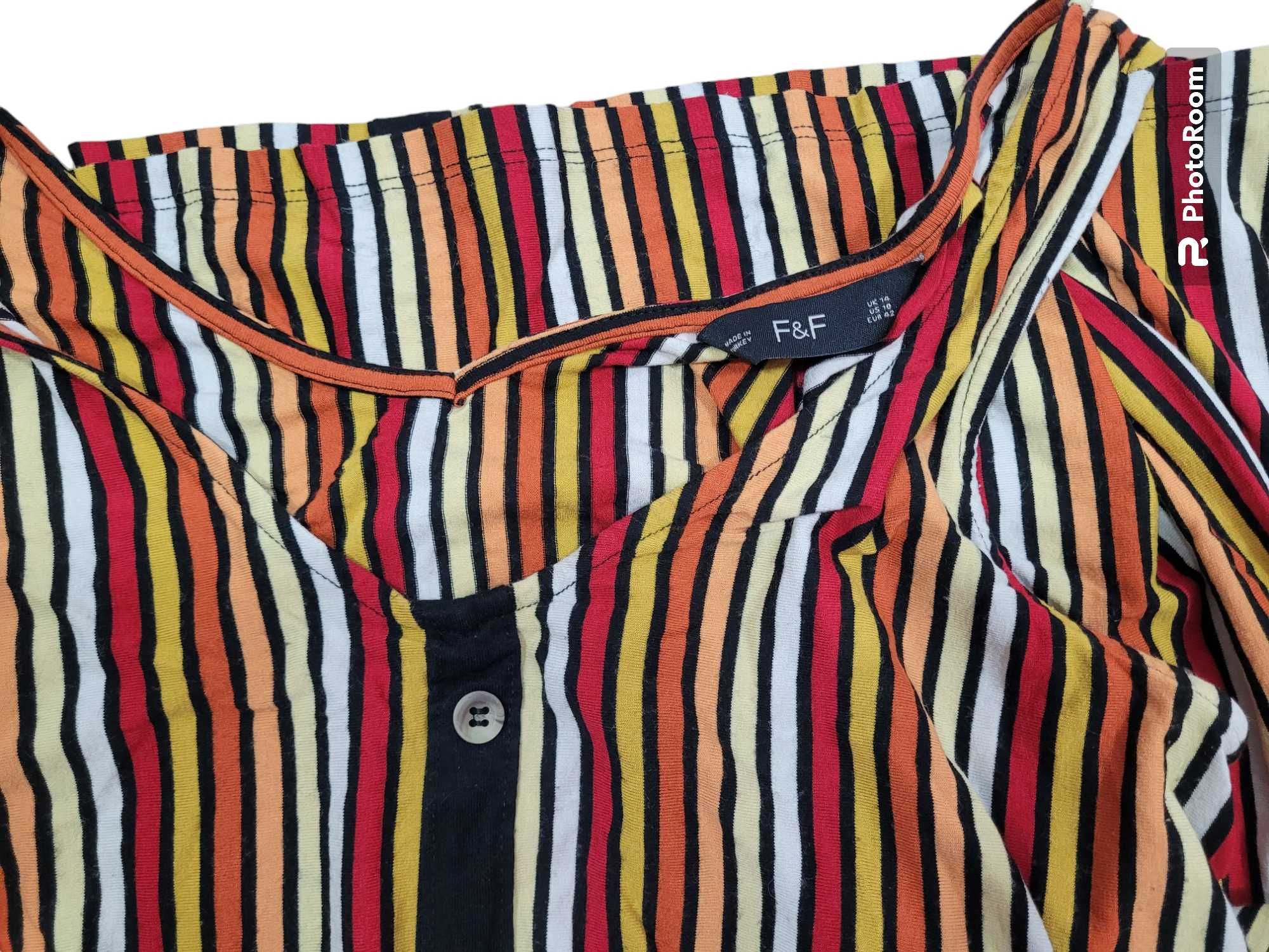 Bluzka na ramiączkach wzór w kolorowe paski 42,XL F&F plus size guziki