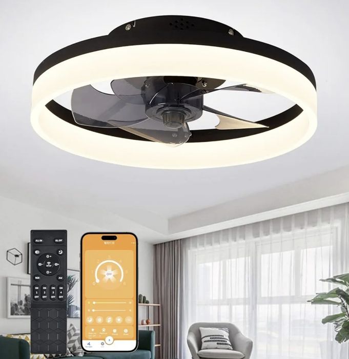 MOSSCO Wentylator sufitowy z oświetleniem LED i pilotem cichy 50cm