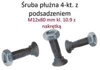 Śruba płużna 4-kt. z podsadzeniem M12x80 mm kl. 10.9 z nakrętką x25