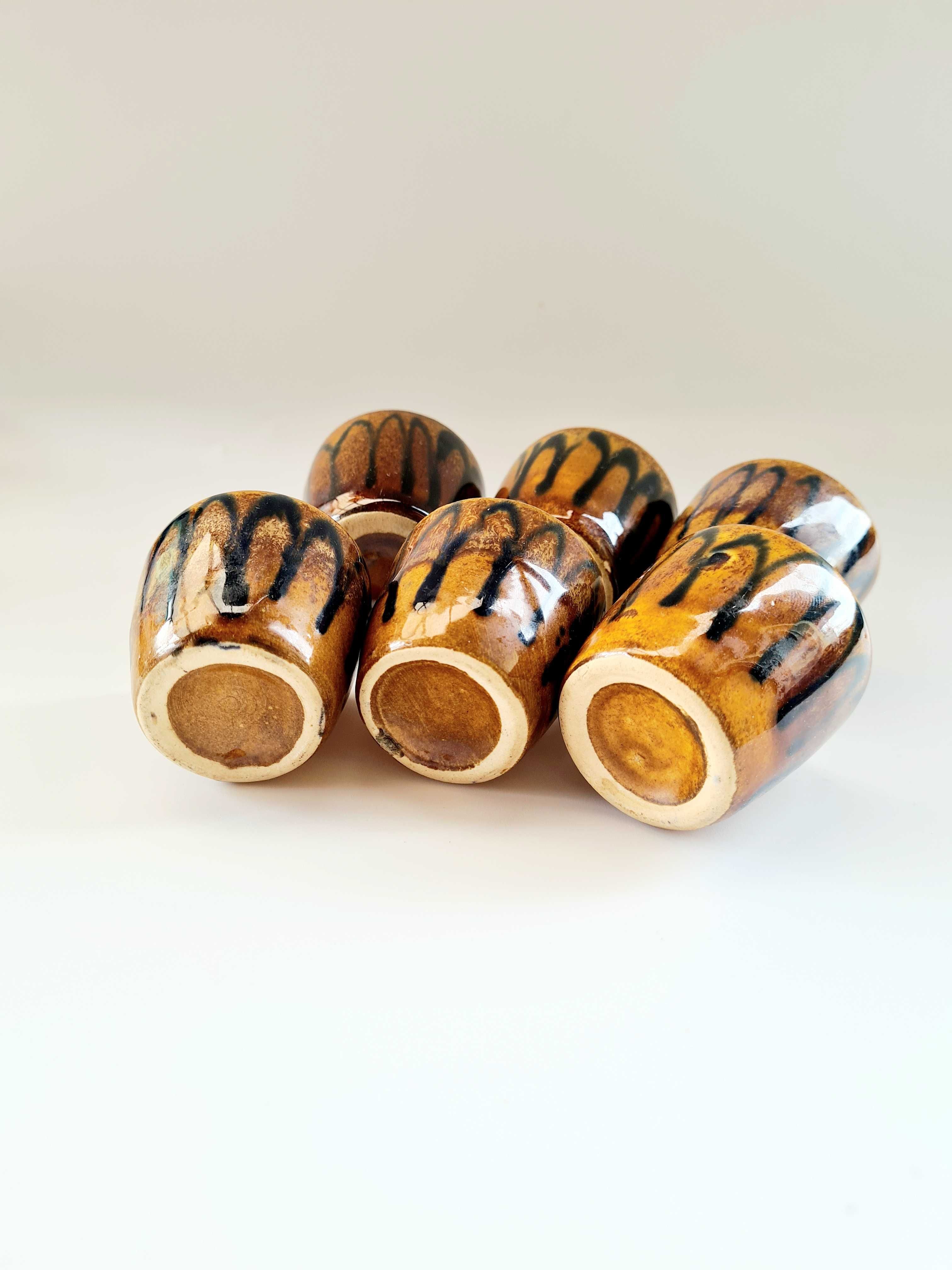 Zestaw 6 ceramicznych kieliszków 50 ml Bolesławiec PRL