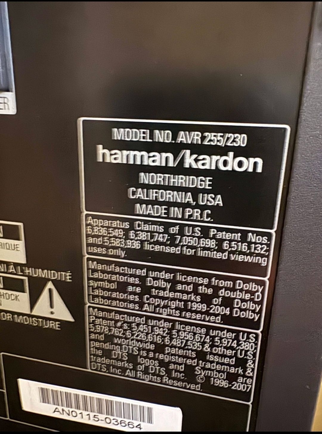 Harman Kardon 5.1 AVR-255 plus subwoofer sub11