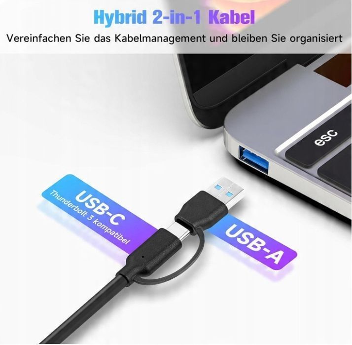 Koncentrator USB C 3.2 z zasilaczem RSHTECH 7 portów Dotykowy