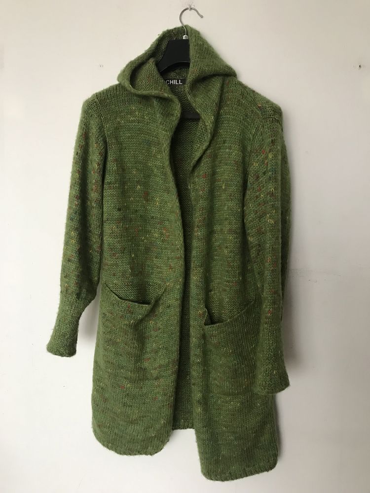 Sweter kardigan z wełną zielony uniwersalny