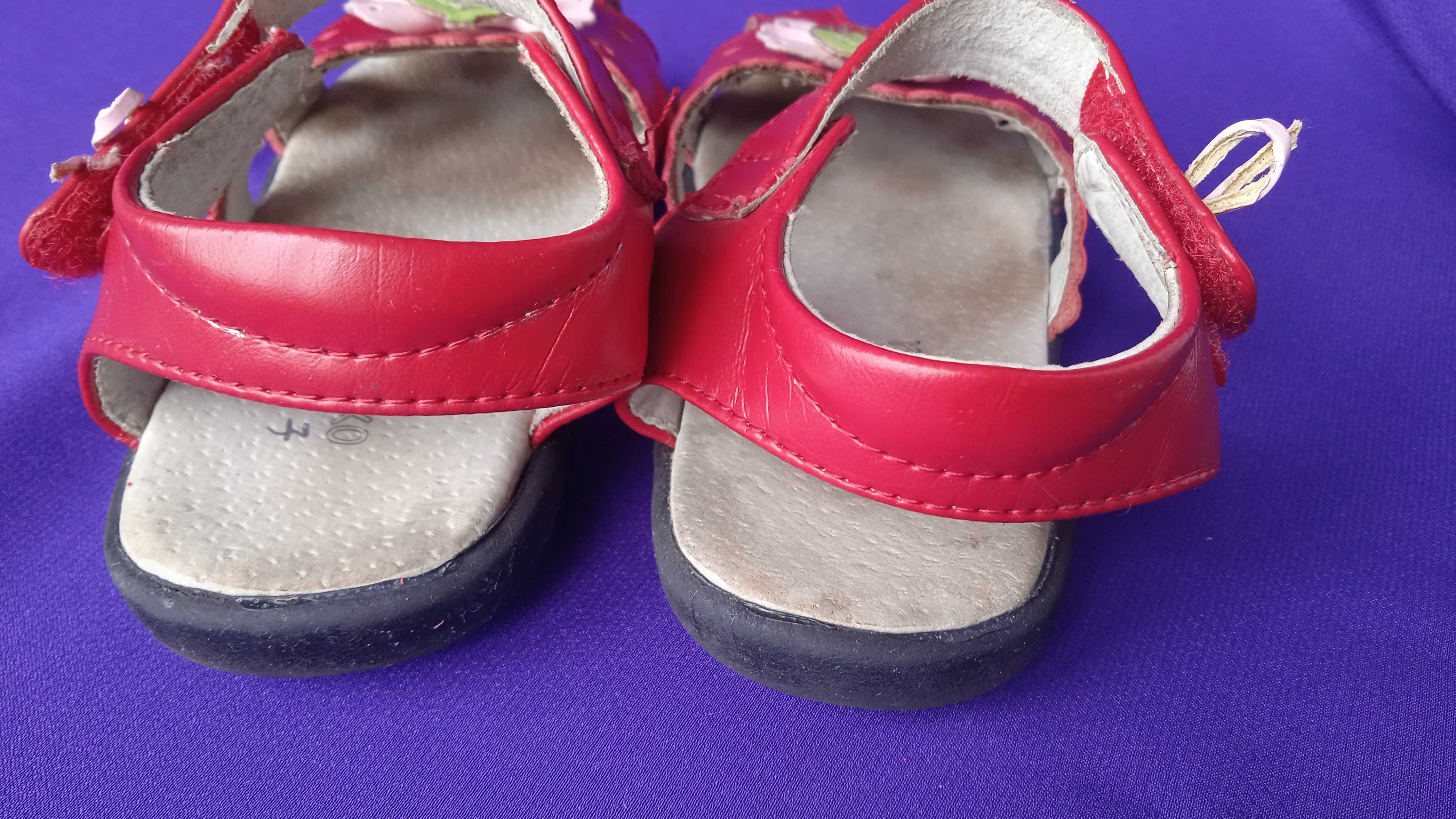 Кожаные босоножки сандалии YOKAWAKO, вишнёвые, клубника, 19 размер.