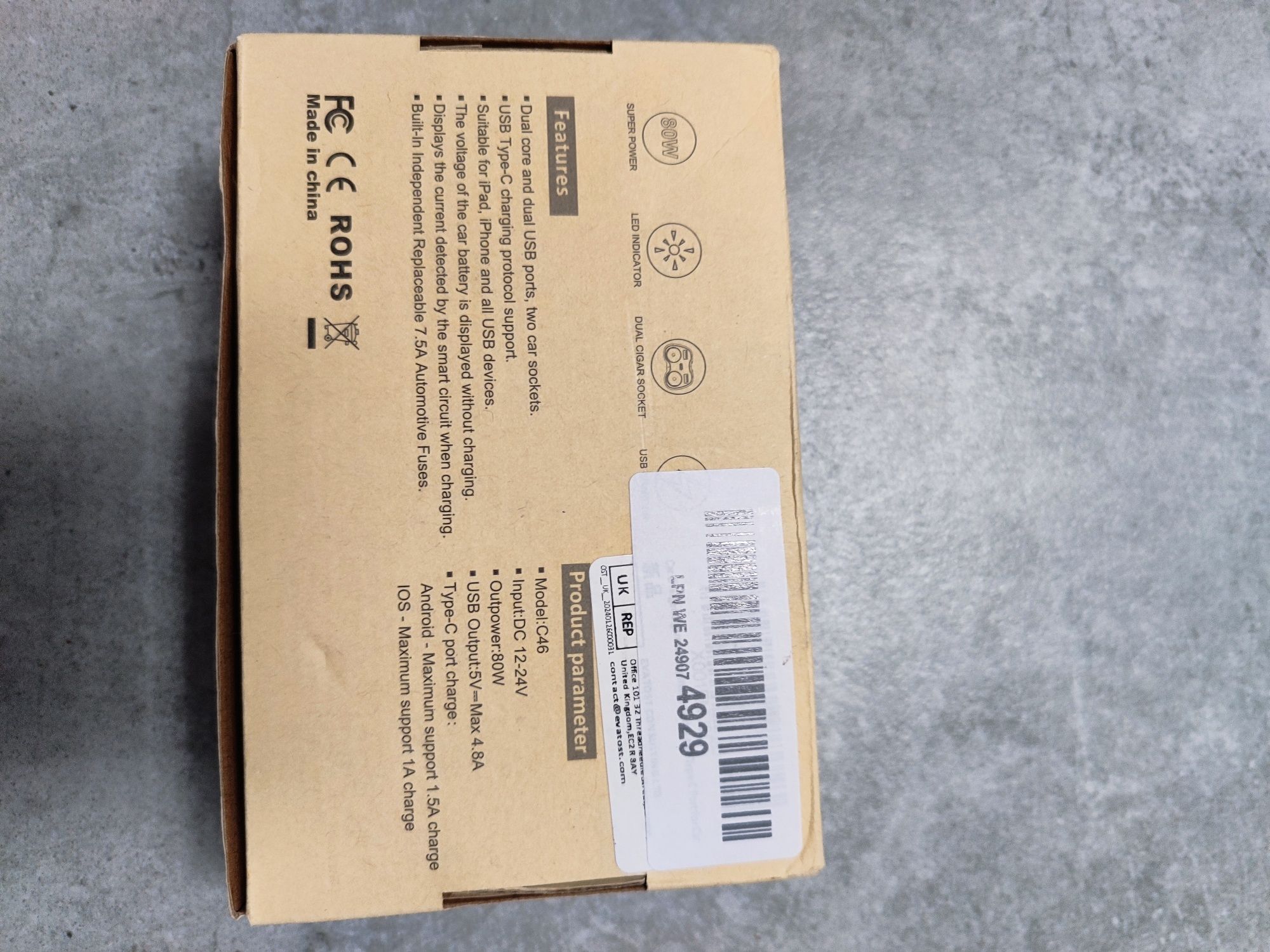 Ładowarka Samochodowa, LED, USB, USB C, 12 V/24 V, 80 W 5 w 1
