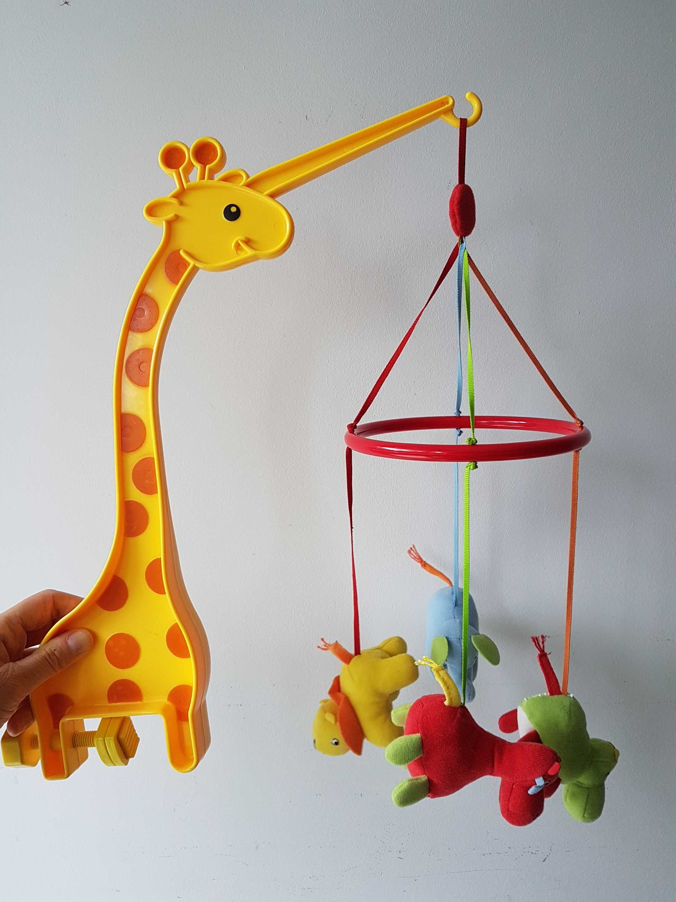 IKEA karuzela do łóżeczka pluszowe zwierzęta + holder uchwyt żyrafa