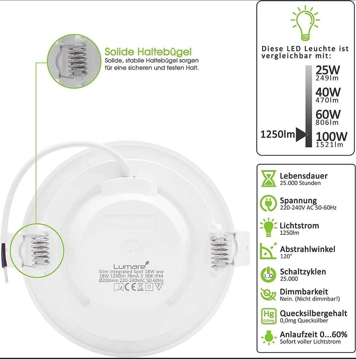 Oprawa wpuszczana LED, Lumare, 22 cm, 1250lm, 18W, 3000K