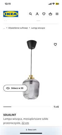 Lampa wiszaca IKEA, mosiadz/szare szkto przezroczyste, 22 cm