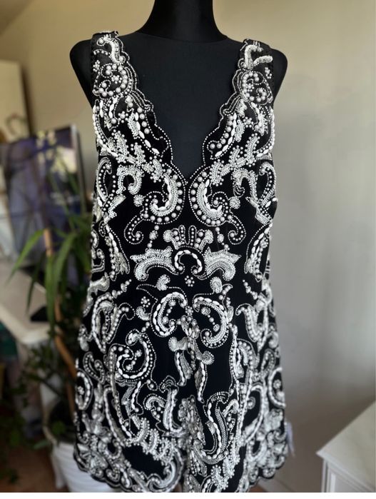 Asos Rochie aksamitna cekinowa sukienka mini 48 4 xl perłami